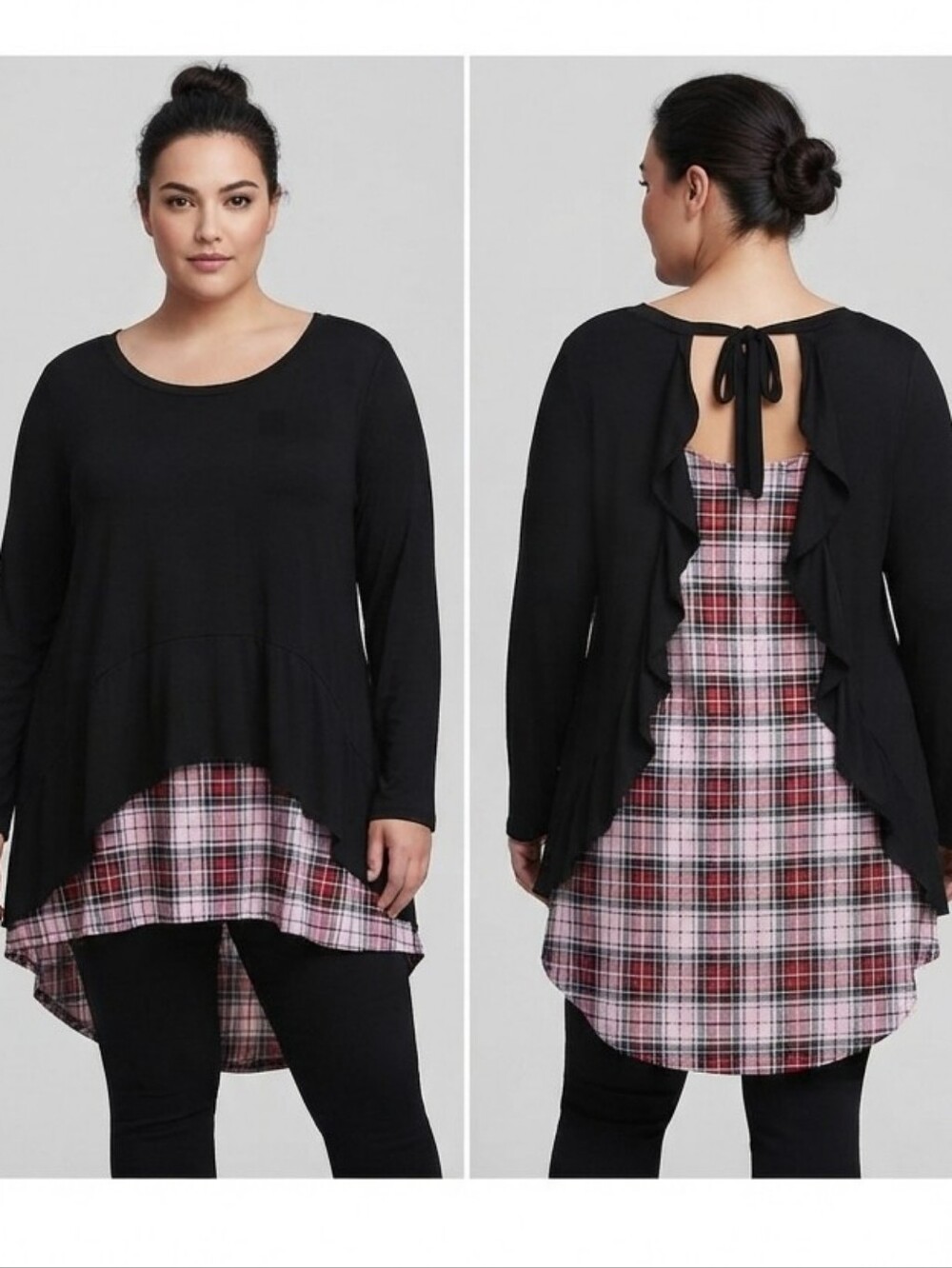 Black Plaid HighLow Tunic   3X